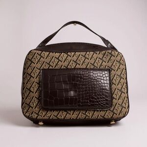 Black and Gold Patterned Handbag long strap